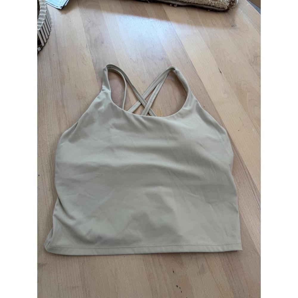 Athletic Strappy Back Longline Sports Bra Crop Tank Top Tan Beige